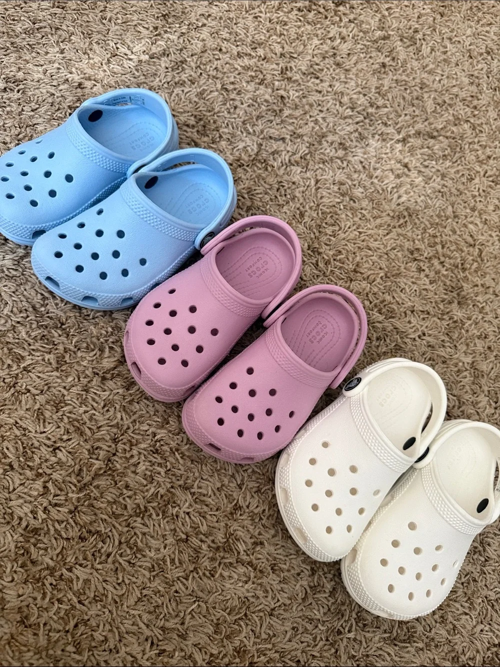CROCS Kids Clogs in Light Blue, Pink & White. Selling as a bundle